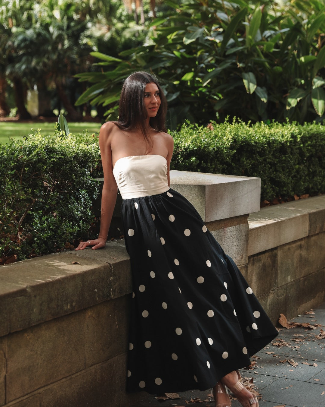 The Celeste Strapless Polka Dot Dress