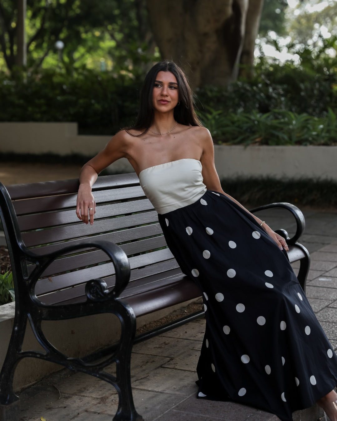 The Celeste Strapless Polka Dot Dress