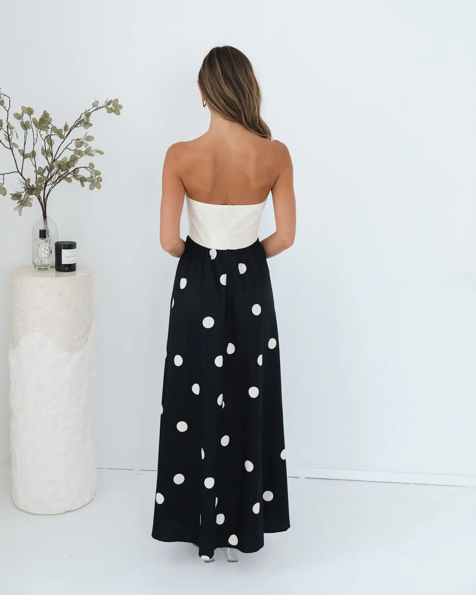 The Celeste Strapless Polka Dot Dress