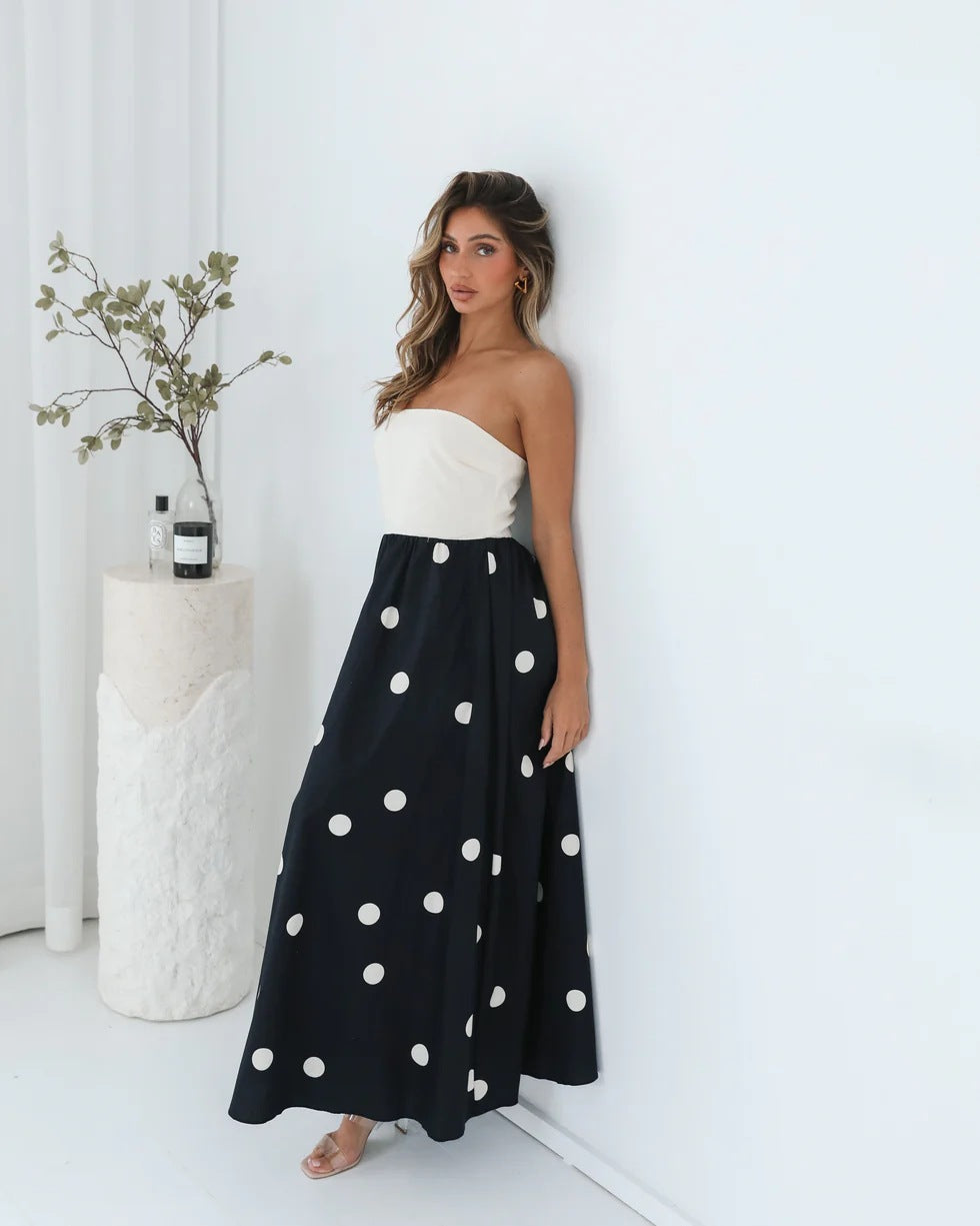 The Celeste Strapless Polka Dot Dress