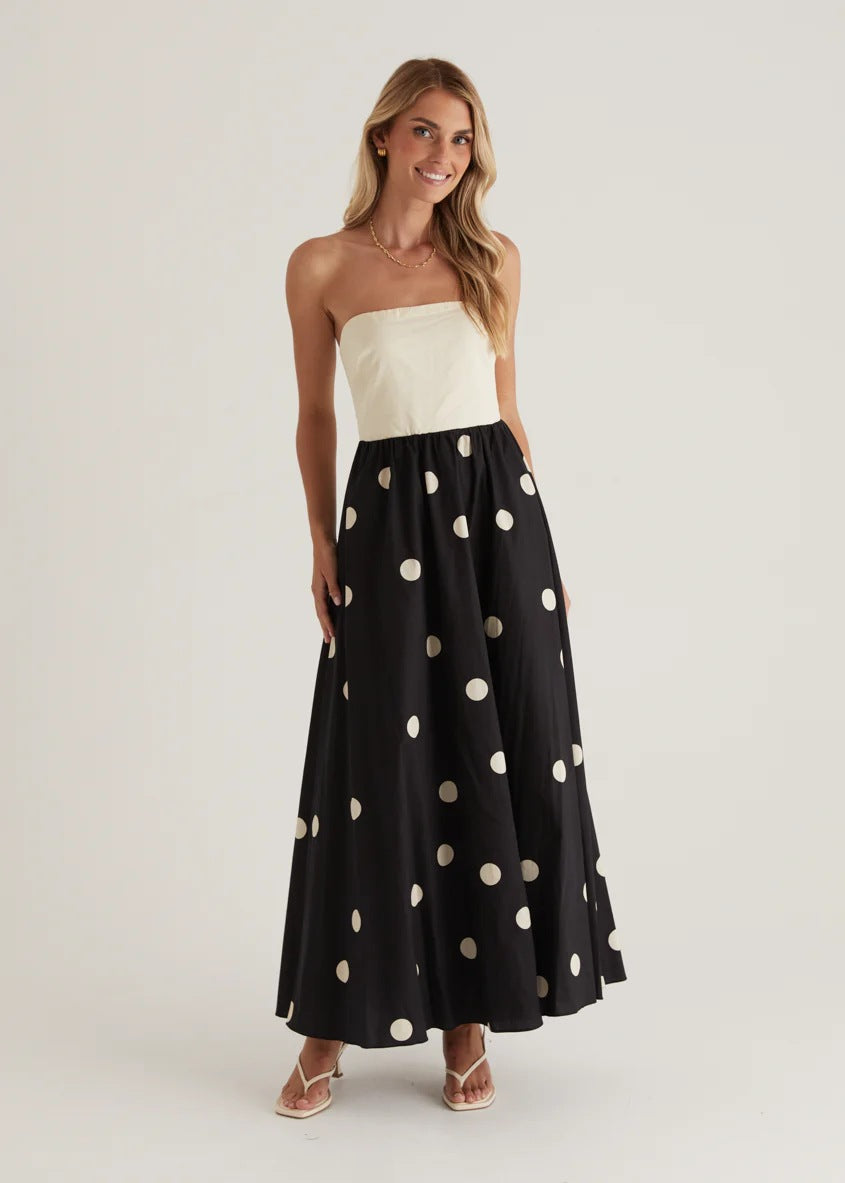 The Celeste Strapless Polka Dot Dress